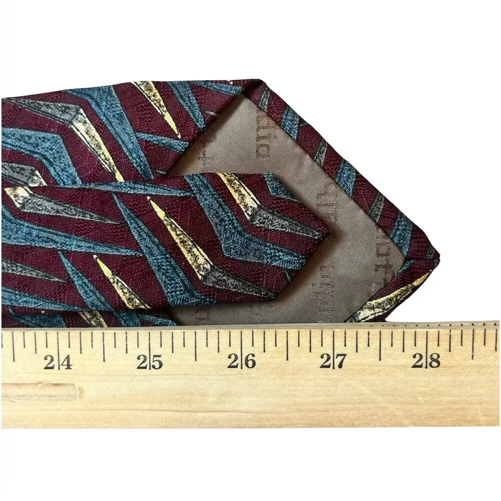 Vintage Robert Talbott Studio Red Blue Geometric 100% Silk Tie 2 Neckties 80s